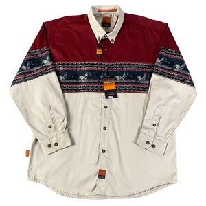 Vintage Rodeo Carte D'identite Shirt Men Large Red Beige Rooster Gaucho Western